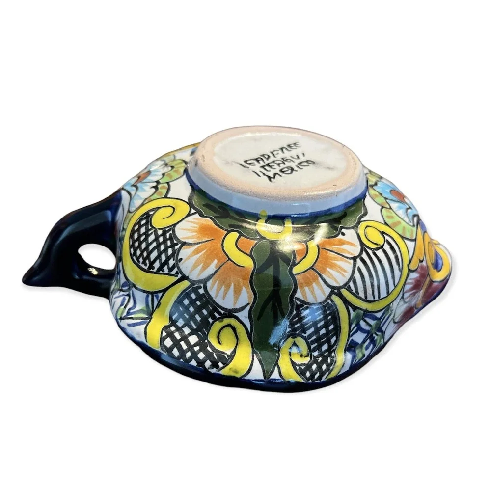Mexican Talavera Pottery Hand Painted Condiment Bowl & Spoon - Serving Dish Set